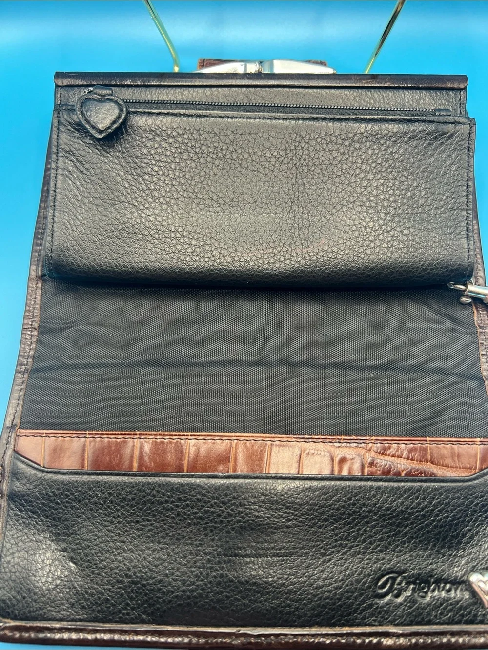 VTG Brighton Giverny Chocolate Brown Leather Basket Weave Wallet Clutch